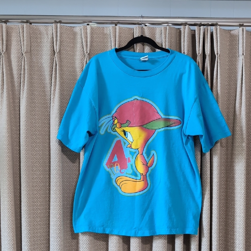 Vintage 1998 Size 2X Tweety Bird 4 Real Looney Tunes Blue Graphic T-shirt